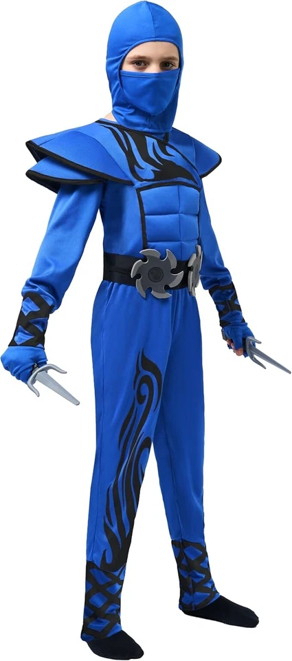 Spooktacular Creations Markantes Blaues Ninja Kostüm für Kinder, Stealth Kostüm,