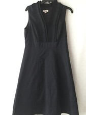 Womens LBD Size 8 Black Flared With Pleated Ruffle V Neck Sleeveless Lined