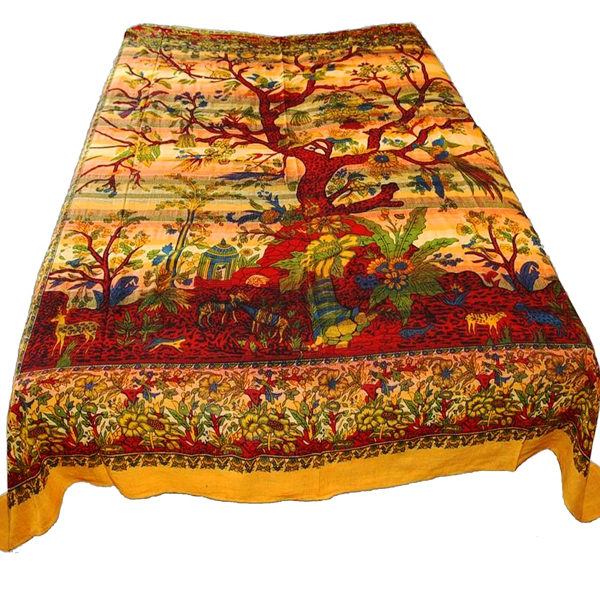Marubhumi Copriletto Indiano Kantha Fatto A Mano In Cotone - Stampa Floreale, Rosso, King Size (274x274 Cm)