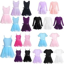 Kids Girls Two-Piece Gymnastic Ballet Dance Camisole Leotard Tutu Skirt Outfits