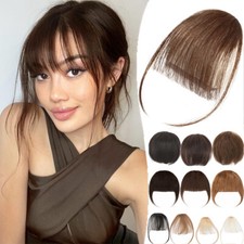100 REMY Front Hairpiece Thin Neat Fringe Bangs Clip in Human Hair Extensions