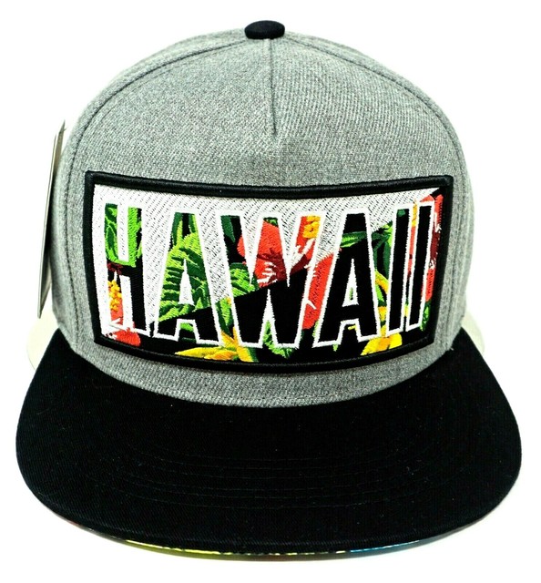 HAWAII Snapback Cap Hat Hawaiian Islands Floral Shaka Aloha HI Gray