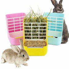 2 in 1 Rabbit Guinea Pig Chinchilla Hay Feeder Less Wasted Pet Feeding Rack Bowl