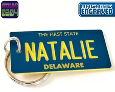 Personalized Delaware Keychain - License Plate Tag - Custom Engraved - Key Ring