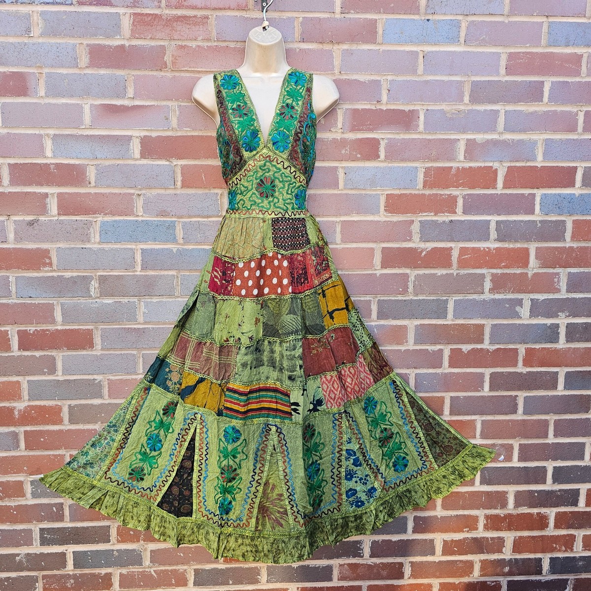 Boho Patchwork Maxi Dress Handcrafted Embroidered Festival Sundress 10 12 14 16 | eBay Boho Patchwork Maxi Dress Handcrafted Embroidered Festival Sundress 10 12 14 16 | eBay