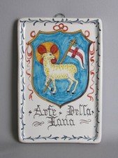 Mattonella ceramica targa Arte Della Lana dipinta a mano vintage XX Sec.