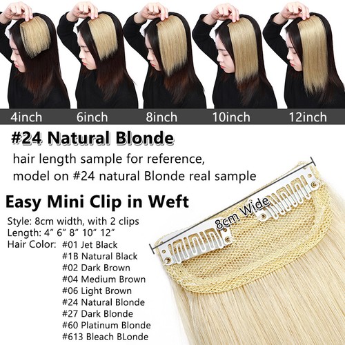 Blonde 100% Real Remy Human Hair Extensions Clip In Short Hair Piece Mini Pads T - Picture 2 of 19