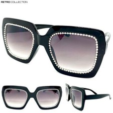 Oversized Exaggerated Retro Style SUNGLASSES Huge Jumbo Square Black Bling Frame