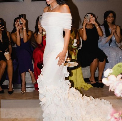 Strapless Mermaid Evening Gown Wedding Dress Floor Length Handmade Flowers