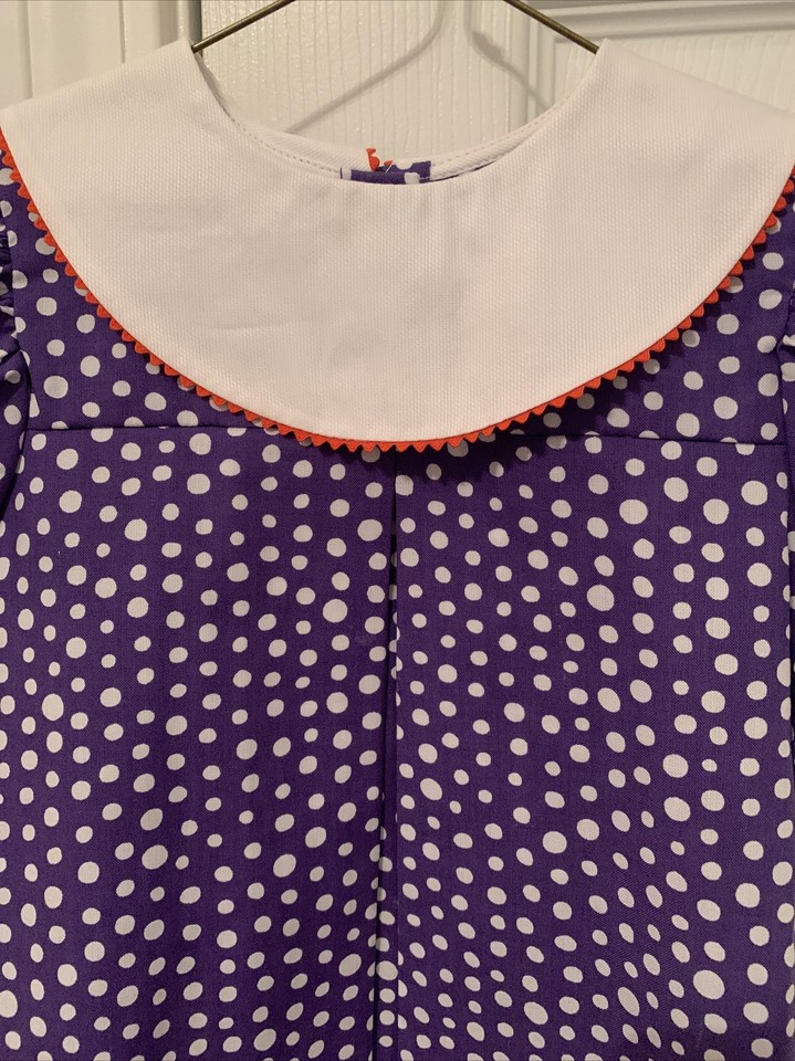 Purple polka dot collared dress with orange ric rac trim size 4T NWOT