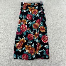 Vtg Diane Richard Womens S Black Large Print Floral Wrap Dress Back Zip Ankle