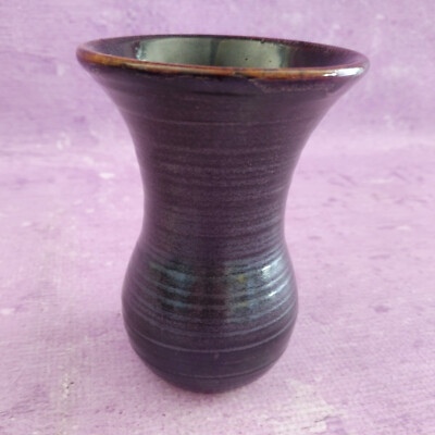Studio Art Pottery Vase Signed Invision Vintage Metallic Gray 5.25 Inch Handmade