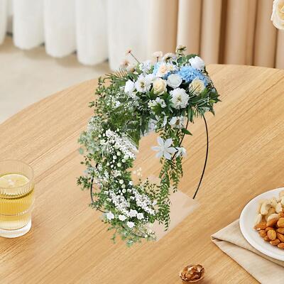 Metal Floral Hoop Centerpiece Wedding Wreath with Wood Stand Black
