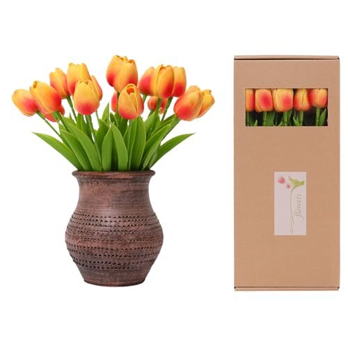 Künstliche Blumen - 20 Tulpen realistische Berührung Frühling Sommer gefälschte Orange - Bild 2 von 7