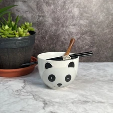 5"Oriental Panda White Ceramic Ramen Noodle Rice Bowl Gift Set of 3 pieces, gift