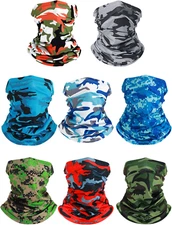 8 Pcs Summer Camo Neck Gaiter Scarf Bandanas for Men Sun Hoods Balaclava Cooling