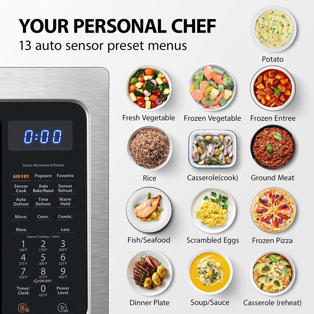 4-in-1 Smart Sensor Air Fryer Microwave Combo Oven Convection Mute