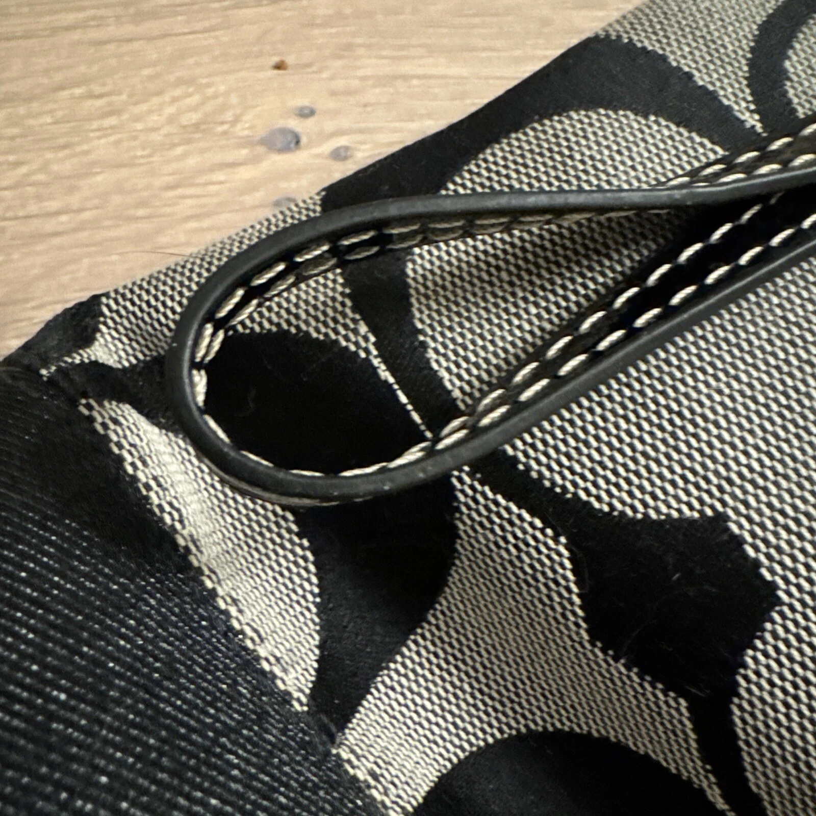 Borsa a mano Coach nera grigio firmata tela e pelle verniciata nuova con etichetta F17433