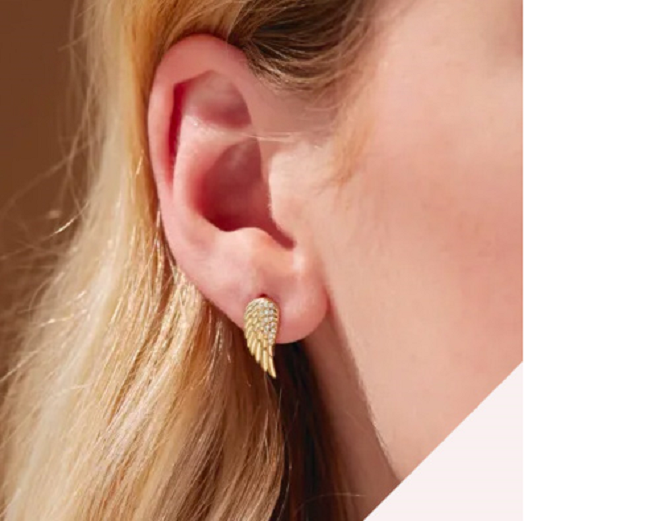 Angel Wings Stud Earrings in Yellow or White Gold with