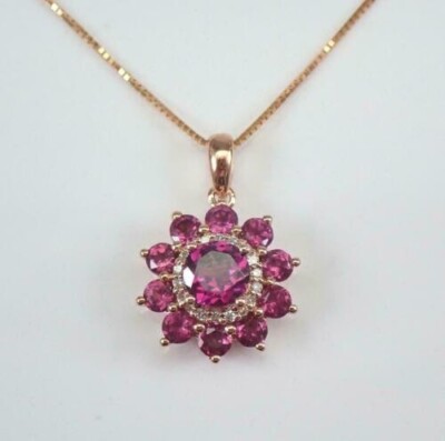 2.30Ct Round Cut Lab Created Pink Ruby Flower Pendant 14K Yellow Gold Plated