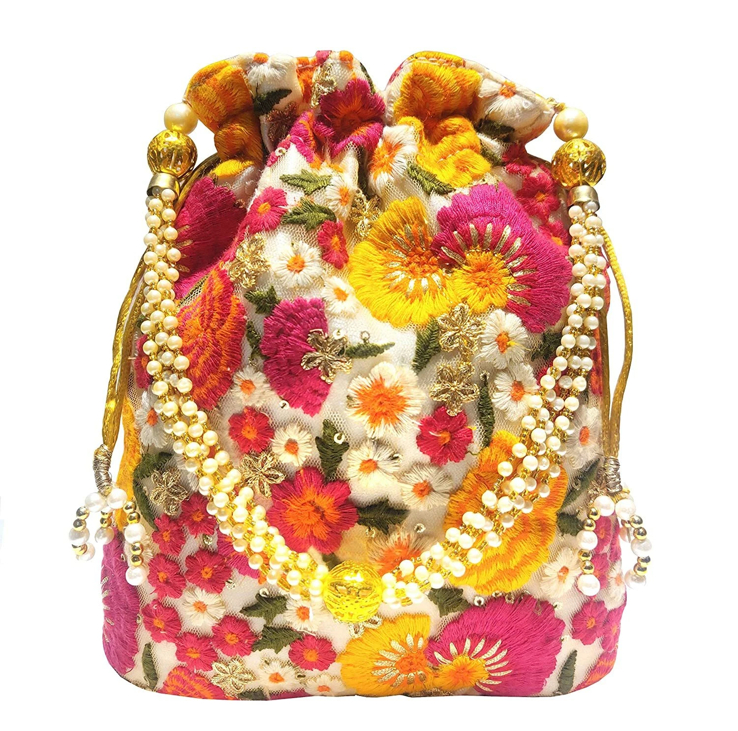 Designer Polti Bag Pearl Handle and Tassel Ethnic Purse Women’s Potli Handbag