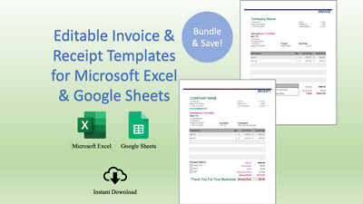 Small Business Bundle - Invoice & Receipt Templates for Excel/Google Sheets