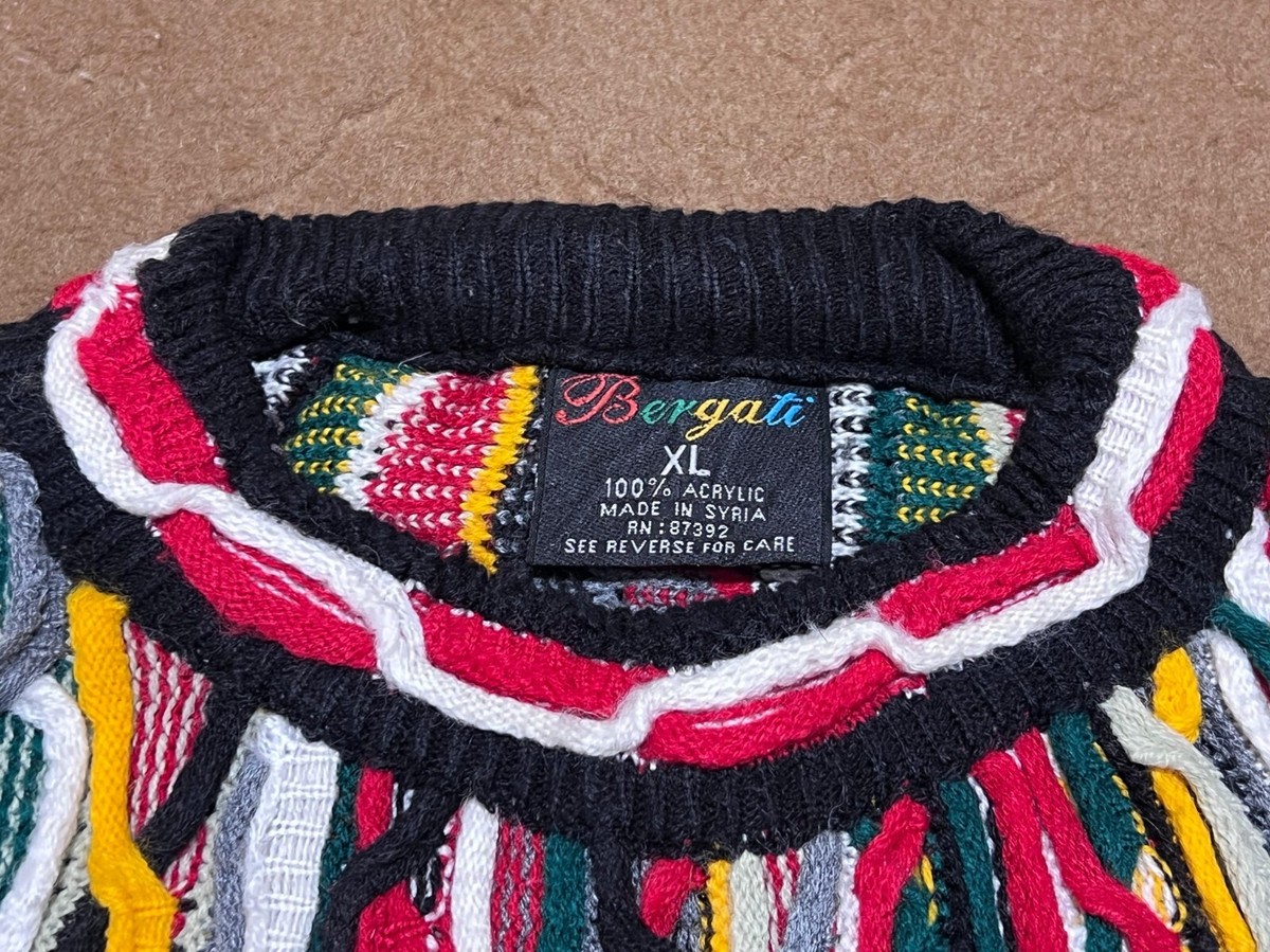 Bergati Sweater 3D Texture Biggie Cosby Knit Pullover Coogi Style
