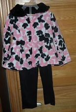 LEMON KISS GIRLS PANTS & JACKET SET SIZE 24 MO. PINK BLACK FAUX FUR FLEECE  NWT