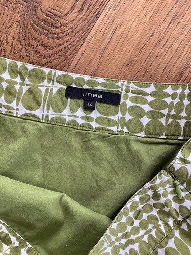 Linea Ladies Skirt Silk A Line Cotton Green White Summer Holiday Good Cond 14 - Picture 5 of 9