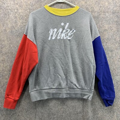 Nike Sweater Women Small Ladies Gray Yellow Crewneck Pullover