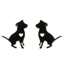 Dog Stud Black Earrings with Heart, Dog Love Pet, Great Gift, Animal Lover