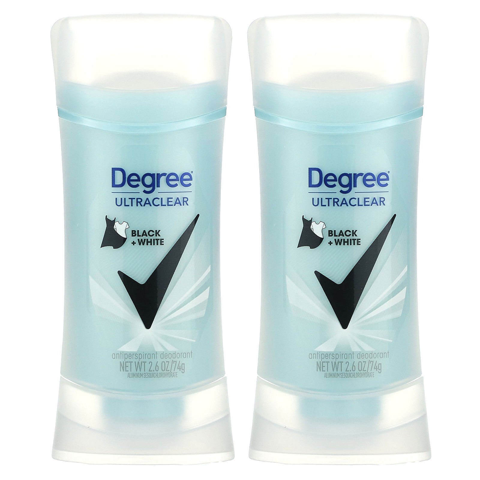UltraClear, Черный + белый, Дезодорант-антиперспирант, 2 упаковки, по 2,6 унции (74 г) каждая