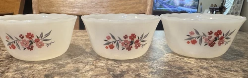 Fire King Primrose Custard Cups Set Of 3 Vintage Milk Glass Made In USA