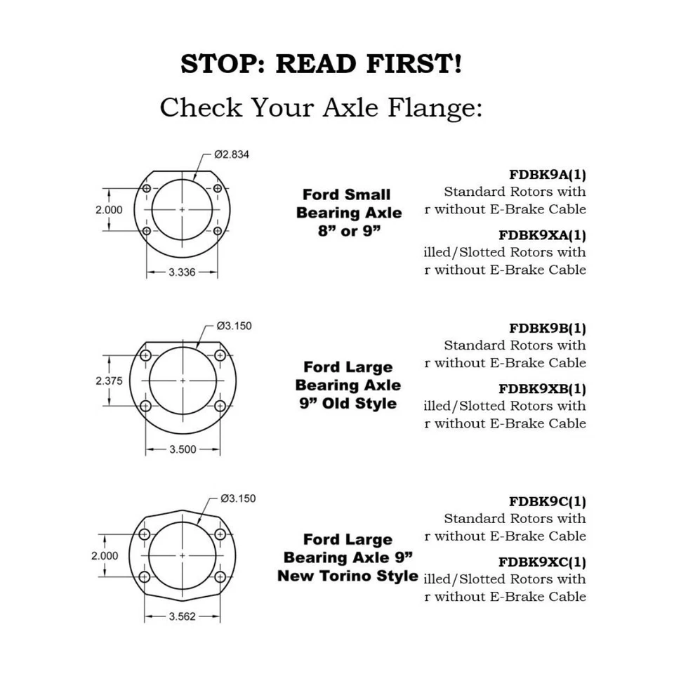 Ford Torino New Style Rear Disc Conversion Kit Standard Rotors E-Brake Cable - Image 2 of 4
