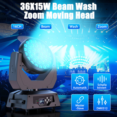 36x15W Beam Wash Zoom Moving Head Licht Fokussierung Lichter DMX Bühne Effekt