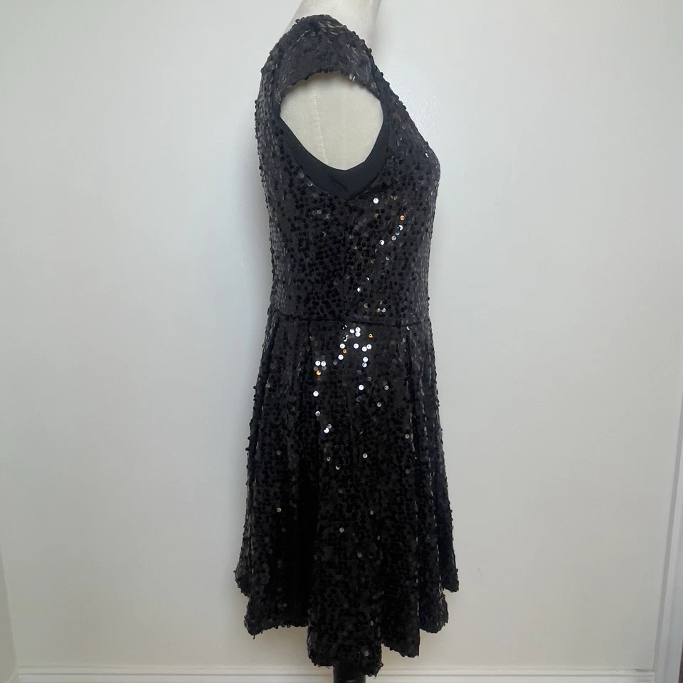 Vestido de fiesta dELiA*s para mujer L negro lentejuelas manga gorra trasera en V Foto 2 de 4