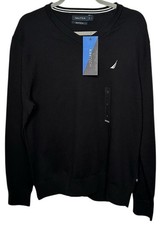 New Nautica Men  s Navtech V-Neck Pullover Sz L Black Classic Fit Sweater Soft