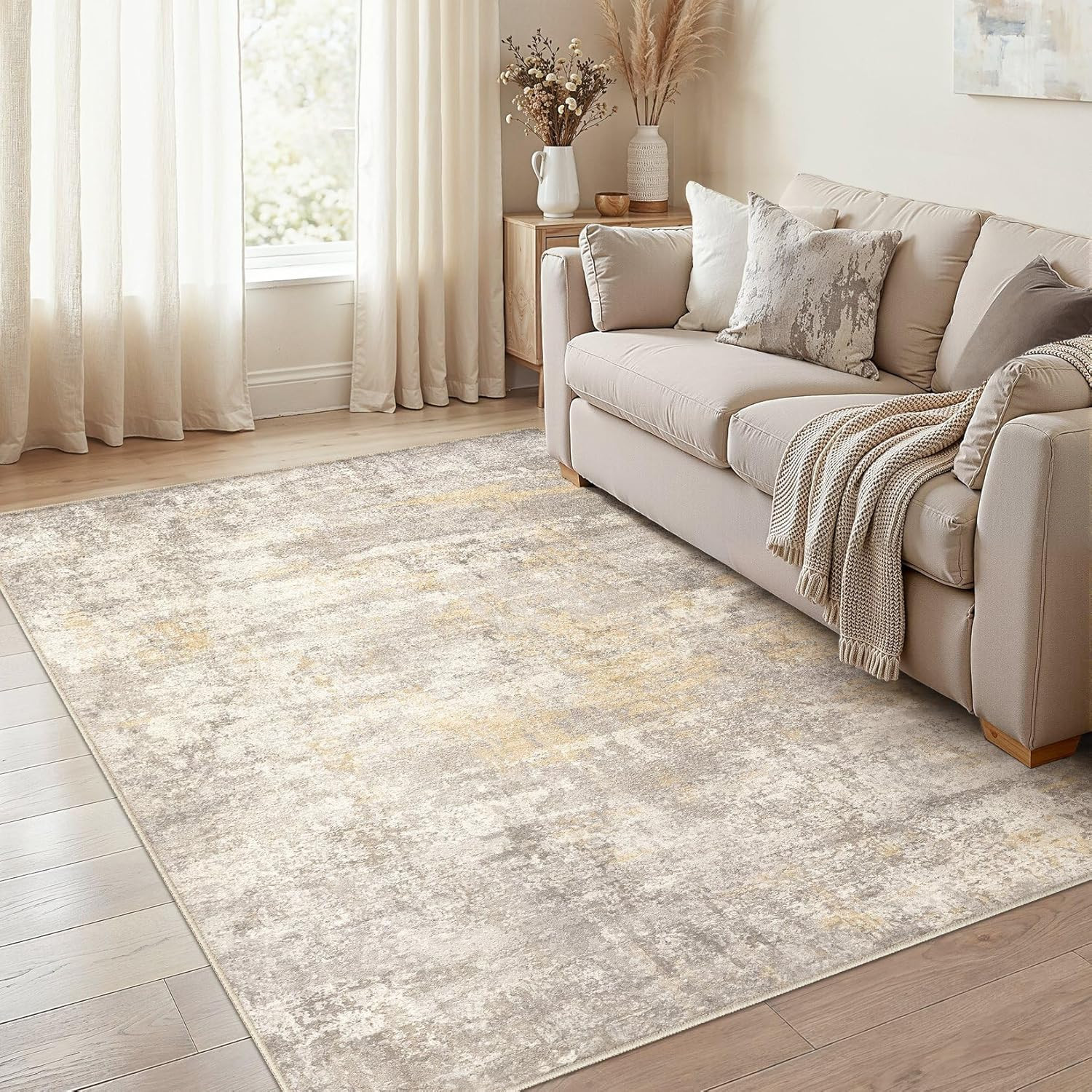 5X7 Area Rug for Living Room Large Modern Neutral Abstract Rugs Washable Nonslip