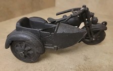 Vintage Cast Iron Motorcycle with Side Car Black Marked 5 1930s style motorcycle