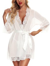 Women Lace Kimono Robe Babydoll Chemise Lingerie Bride Robe for Wedding Party...
