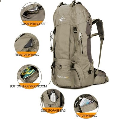 60L Waterproof Hiking Camping Backpack with Rain Cover, Large Outdoor Sport T...