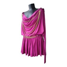 D&G Dolce Gabbana Dress One Sleeve Purple Chains Viscose Vintage SS 2007 Size 42