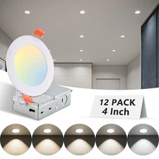 12 Pack 4 Inch 5CCT Recessed Ceiling Dimmable LED Panel Light with Junction Box