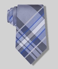 Kenneth Cole Reaction Men's Blue Plaid Slim Formal Silk Neck Tie 59 X 3