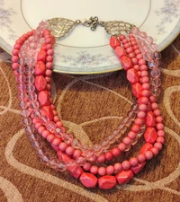 VTG Orange Dyed Howlite & Lucite 5 Strand Stranded Necklace with Stunning Clasp