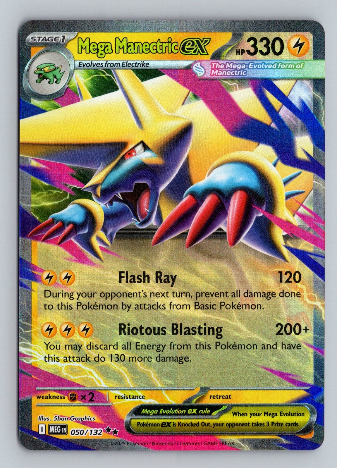 Mega Manectric ex Holo Double Rare ME01: Mega Evolution 050/132 NM