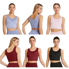 Women Tank Top Exercise Vest Sports Bra Durability Cross Activewear Mesh Front