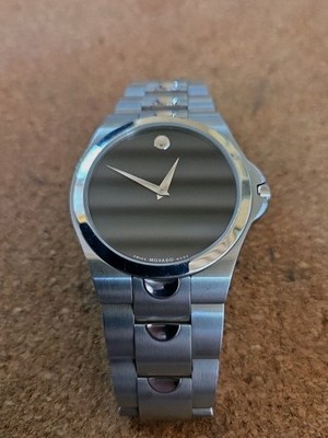 Movado Luno Sport Black Dial Stainless Steel Swiss Quartz Watch 7'' WRIST 