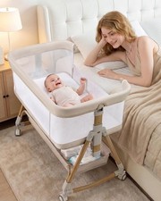 Baby Bassinet Bedside Crib, 3-in-1 Baby Bassinet Bedside Sleeper Rocking Beds...