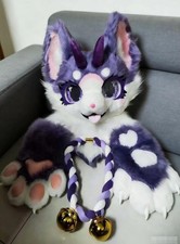 Fursuit Long haired Dog Fox Mascot Party Halloween Fur Cosplay head claws